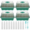 4-Pack Seed Starter Trays with Humidity Dome | 48-Cell Mini Indoor Greenhouse Kit & Plant Propagation Box with Tags, Dibber Tools and Adjustable Vents